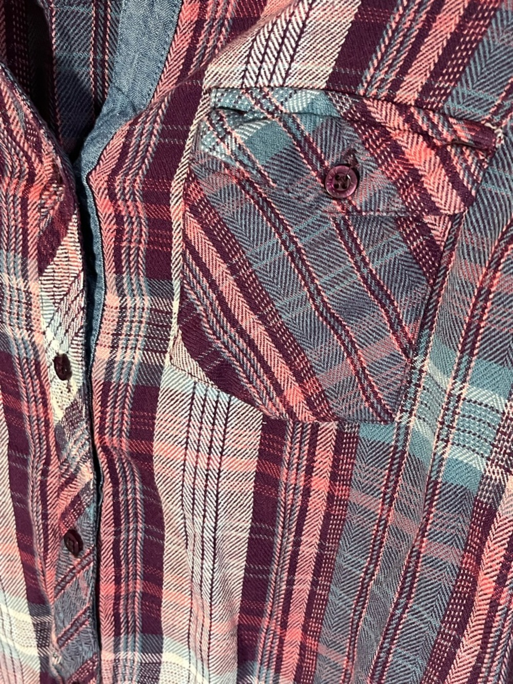 Silver Plaid Button-Up Shirt in Burgundy, Navy & Cream - Picture 3 of 4